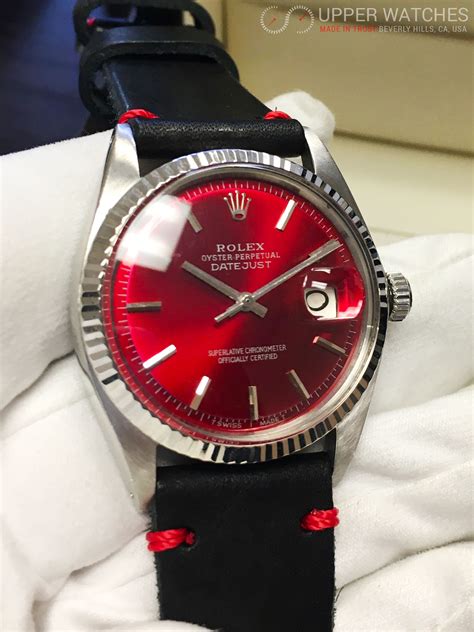 big red rolex dial|Rolex watch with red face.